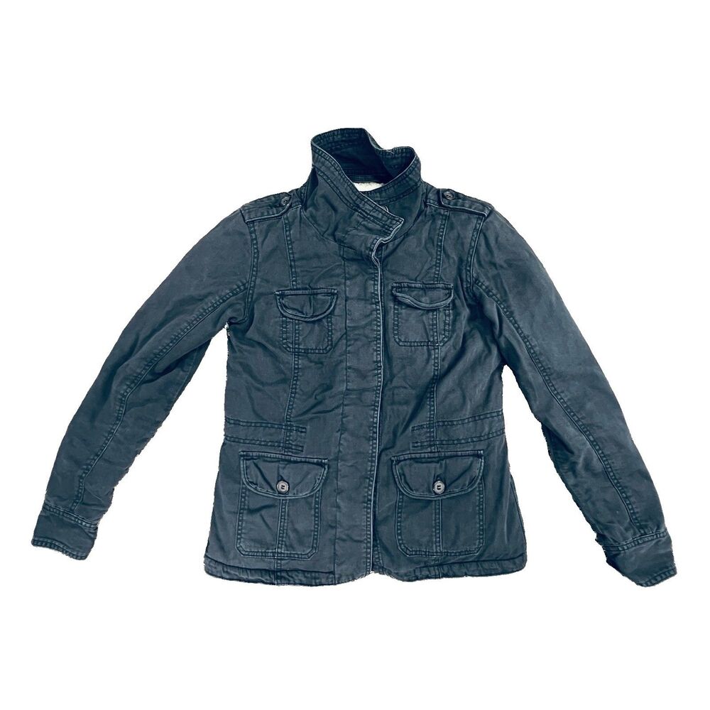 Kirra Jacket Sz Small Charcoal Military Fleece Lined Pockets Utility Y2K Vintage
